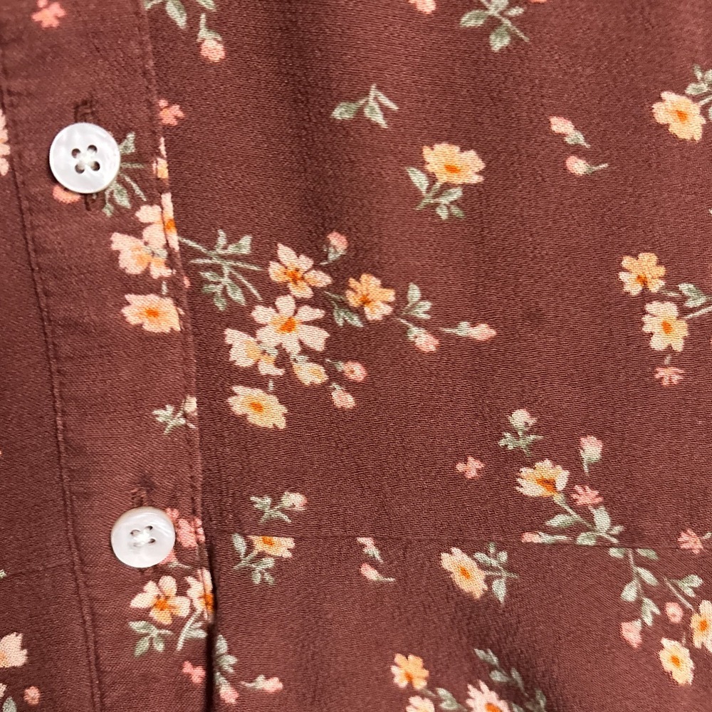American Eagle Dress M Brown Ditzy Floral Shirtdress Ruffle Shift 90s y2k Retro - Picture 10 of 14